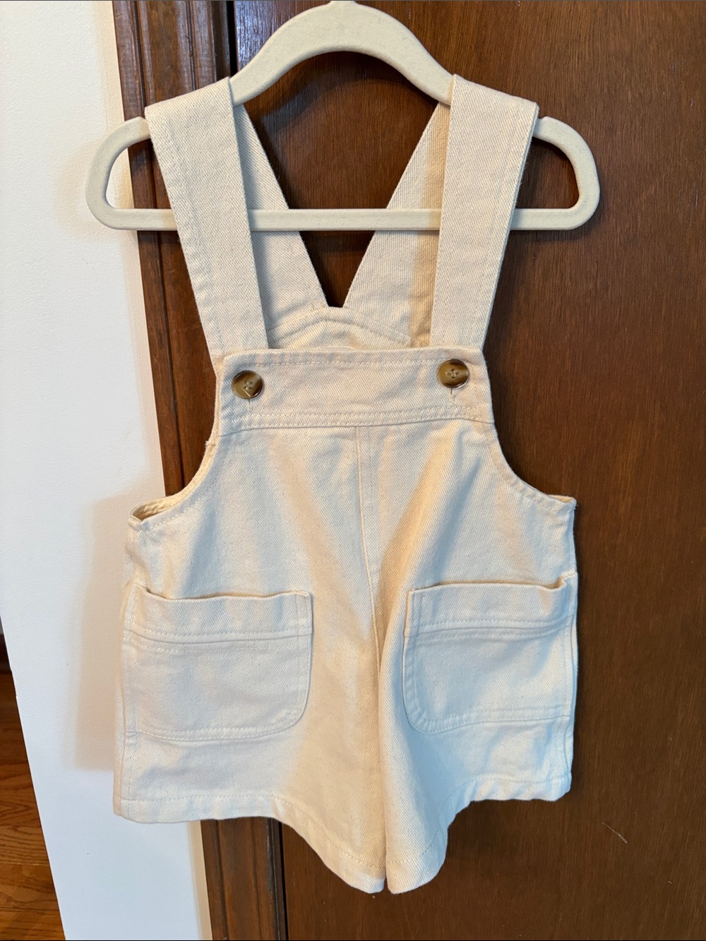 Fostered Collection Kids Cream Canvas Short Overalls - Neutral